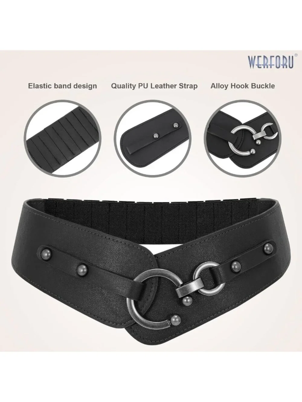 Vintage Wide Elastic Thick Stretch Belt with Interlock Buckle for Dresses